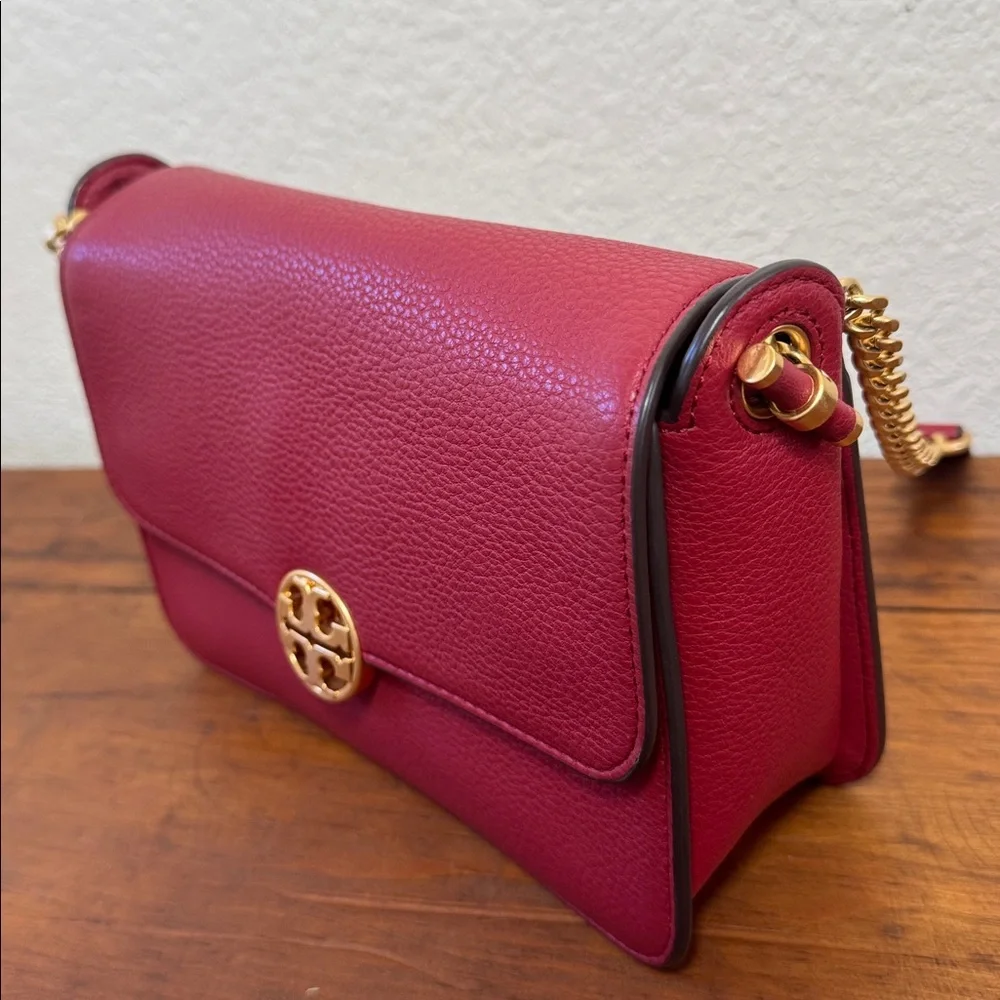 Tory Burch Chelsea Elegant Red Leather Crossbody Bag